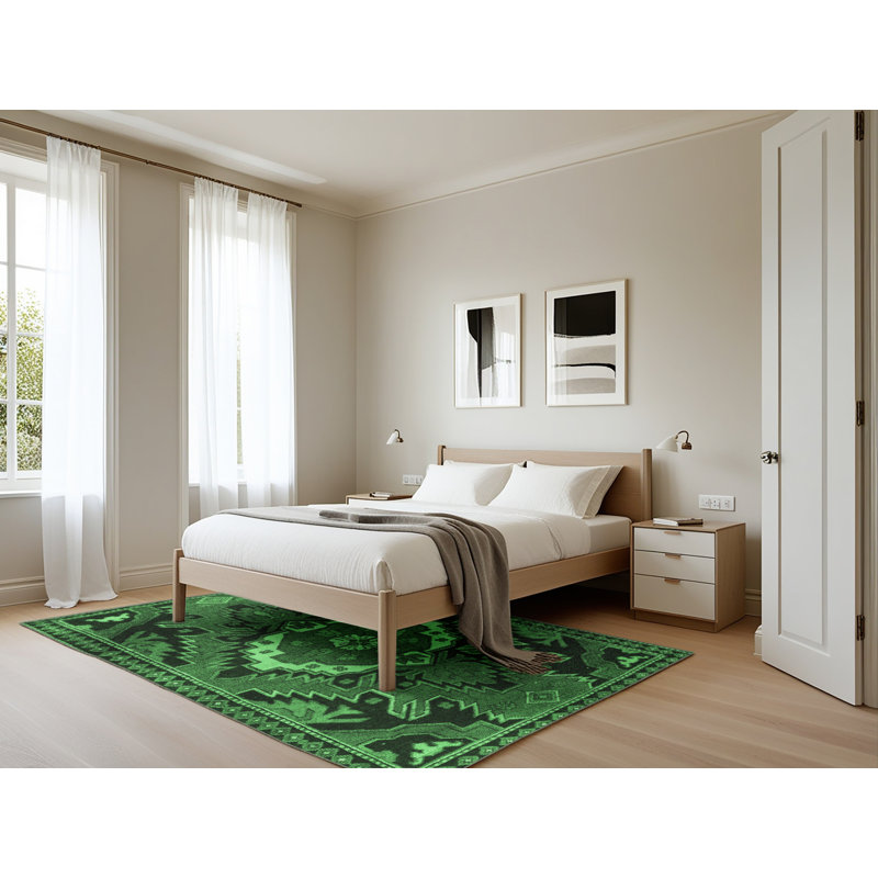 Tapis lavables à la machine traditionnel vert émeraude 3786, Rectangle 5 pi x 7 pi