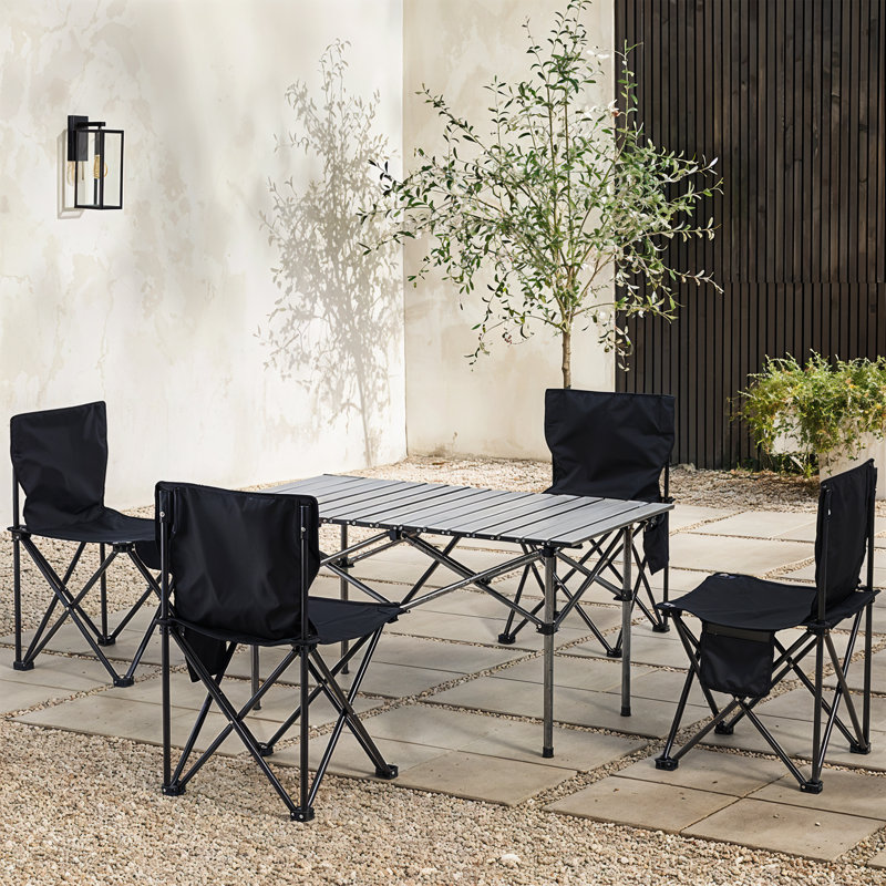Patio Dining Set with Rectangular Table, 50cm H x 95cm W x 55 cm D, Black/Grey, 4