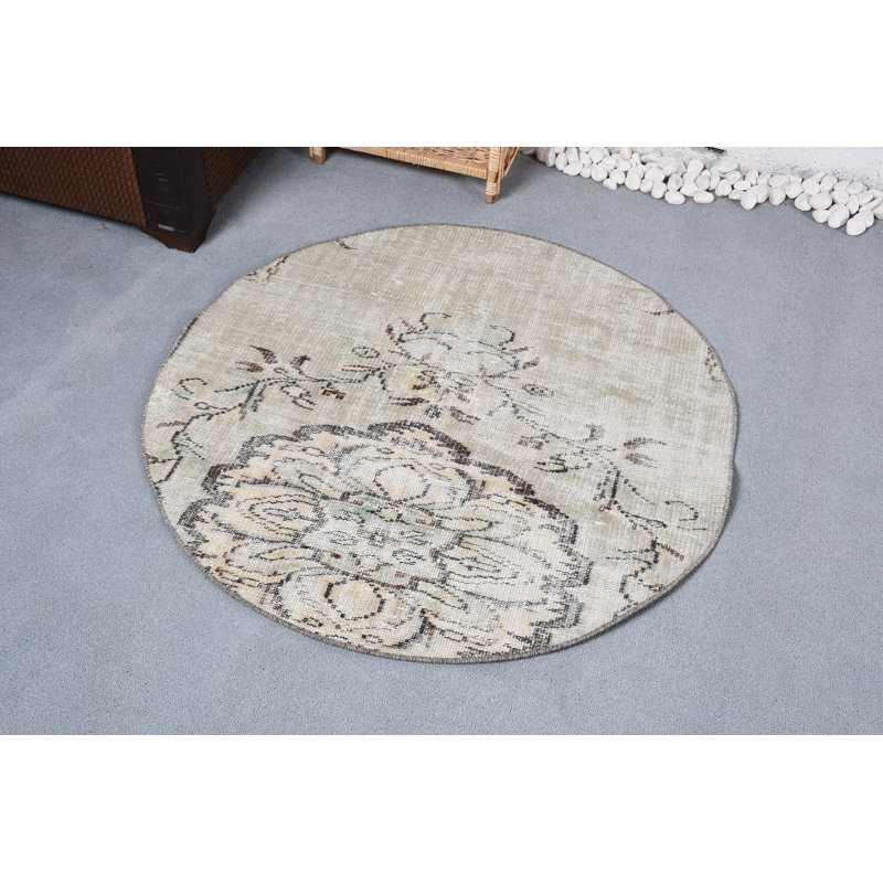 Petit tapis 3,7 x 3,8 pi, tapis oriental, tapis tissé à la main, tapis vert moderne, tapis rétro, tapis turc