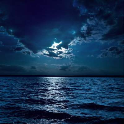 Ocean View At Night 1 Piece Wrapped Canvas Wall Art