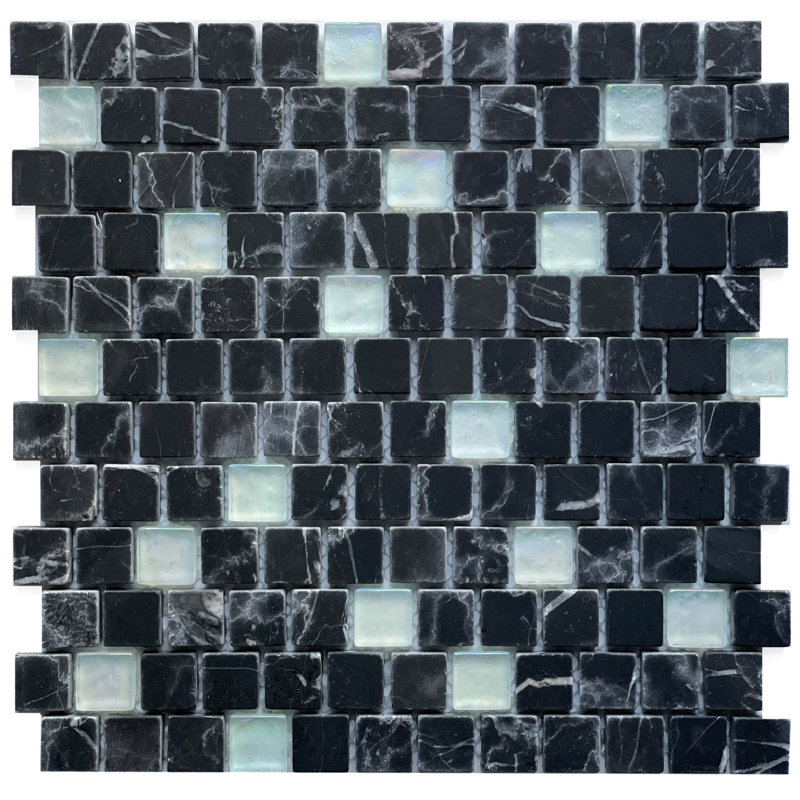 Barletta 1" x 1" Marble/Glass Grid Mosaic Wall & Floor Tile, Black