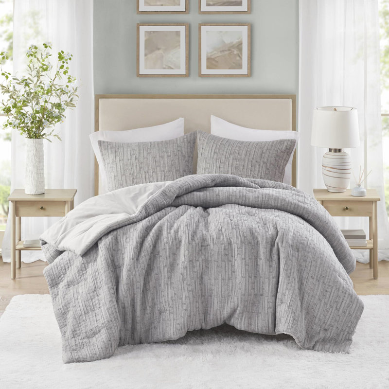 Édredon surdimensionné double / grand 3 pièces - et tissu riche en coton, tissé, tissu et rembourrage gris,