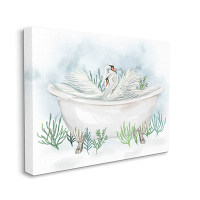 " Swan Duo Bathtub Botanicals " Graphic Art Print