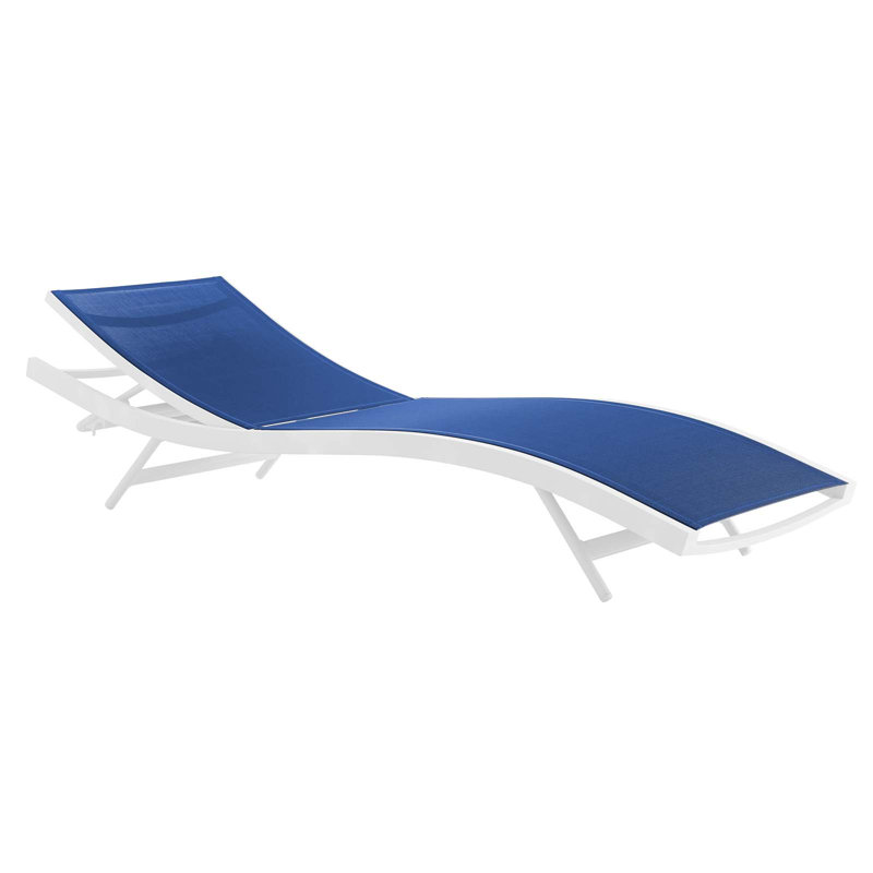 White Navy Mesh Outdoor Chaise Lounger Set with Adjustable Recline