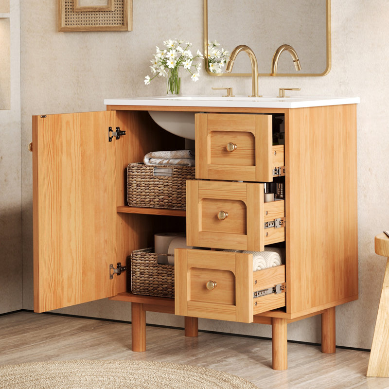 Meuble-lavabo simple 30 po avec plateau en céramique Milne