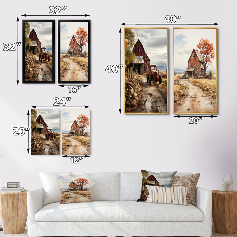 «Barns Rustic Charm VI», 2 pièces, H 40 po x l 40 po, Encadrement brun