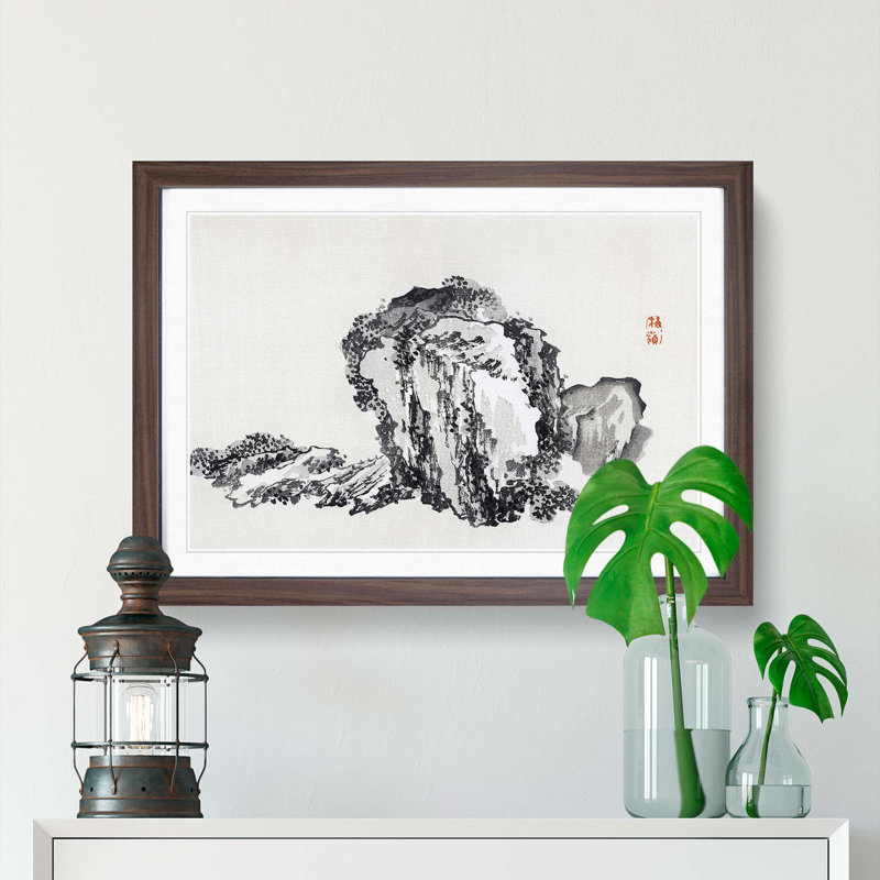 Mountain by Kono Bairei - Picture Frame Painting Print, Walnut Framed, 27cm H x 36cm W x 2cm D
