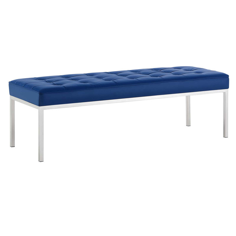 Loft Tufted Vegan Leather Bench by Modway, Navy, 17.5" H x 55.5" W x 20" D