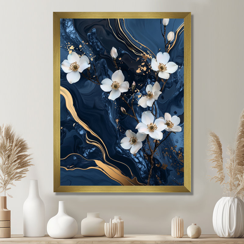 Kneeland - impressions murales florales, 32" H x 24" W, Gold, Picture Framed
