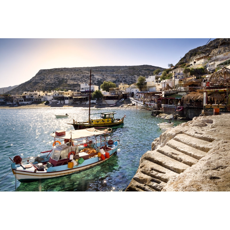Matala Harbour - Wrapped Canvas Print, 30cm H x 46cm W x 3.8cm D