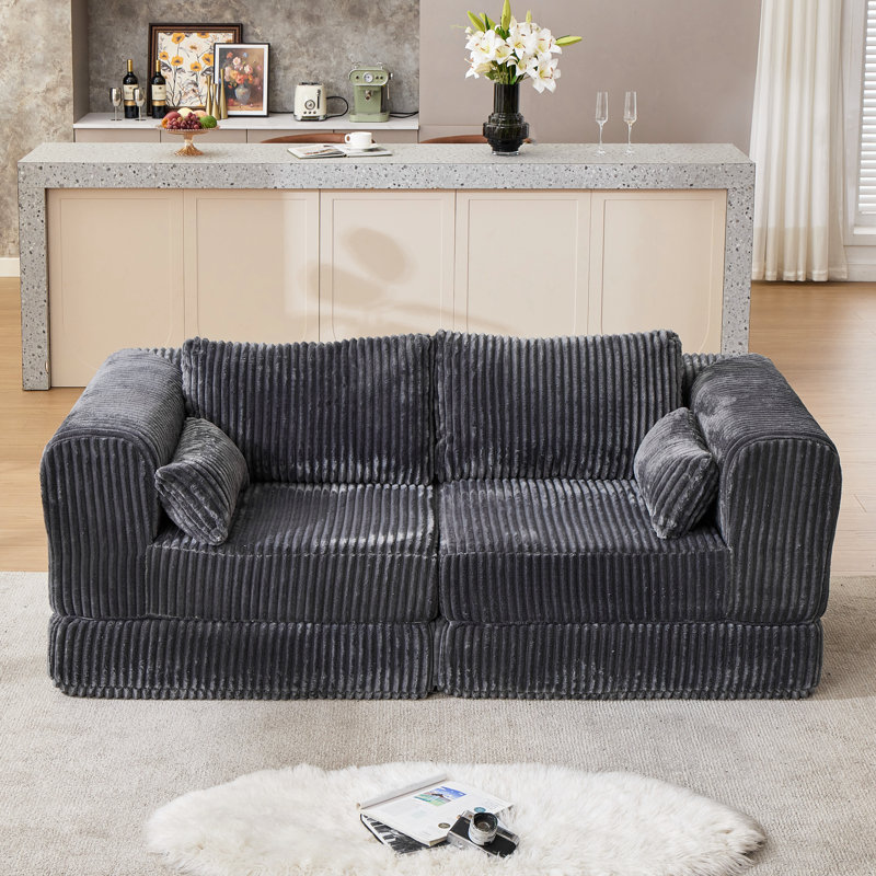 80” Compression Folding Convertible Sleeper Sofa Bed, Gray