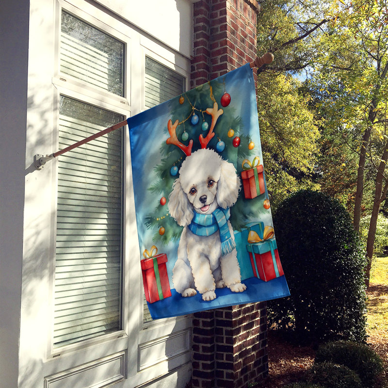 Drapeau de Noël maison de renne, Caniche jouet blanc