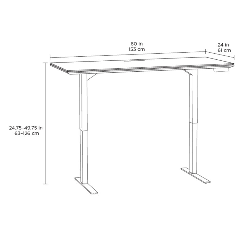 Bureau debout à hauteur ajustable Sequel 20, Bois de frêne teint gris anthracite, H 24 po x l 60 po x P 24 po
