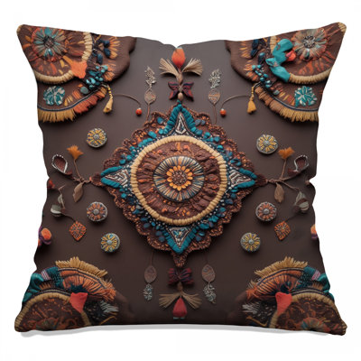 Intricate Fabric Mandala Double Sided Throw Pillows