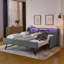 Canapé-lit tapissier en lin simple avec tête de lit à DEL réglable, rangement, chargement sans fil et lit gigogne escamotable-2133965975