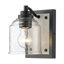 Luminaire de salle de bain à intensité variable Modern Farmhouse avec verre ensemencé et contre-plaque en placage de bois-159321657-176119489