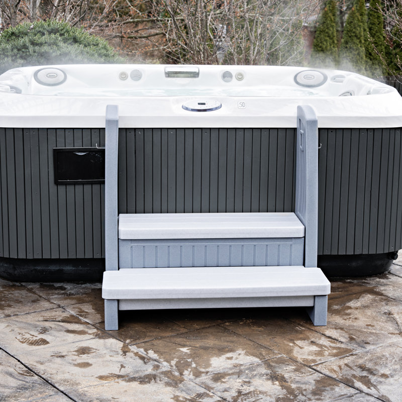 Gray 2-Step Plastic Hot Tub Storage Steps with Handrails