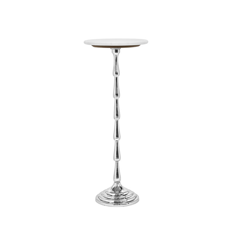 Table d'appoint argentée avec plateau en marbre blanc, table d'appoint moderne avec base en aluminium, 10 x 10 x 26 pouces