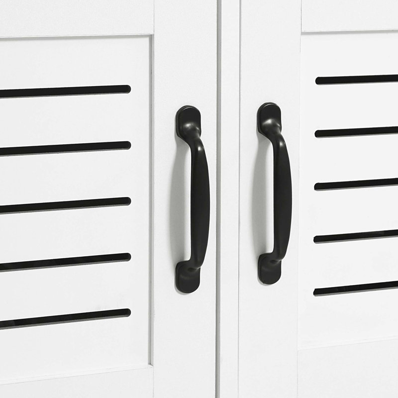 Modern Hall Tree, Entryway Coat Rack with Shoe Bench, 5 Hooks, Storage Shelf and Slatted Door Cabinet for Hallway, White