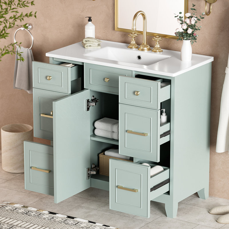 Meuble-lavabo vert 36 po avec lavabo en céramique