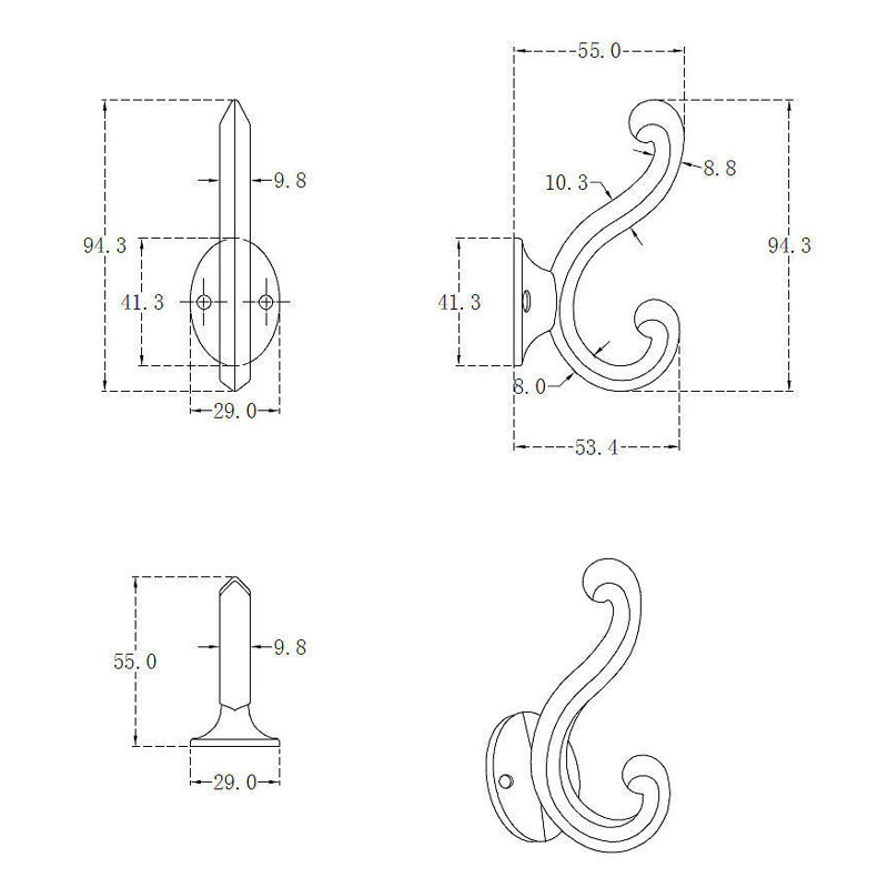 Classic Metal Wall Hook, Black