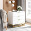 Commode 3 tiroirs, grande commode pour la chambre à coucher, commode en bois avec 3 grands tiroirs, commodes modernes avec poignées en métal doré pour le couloir-69588909