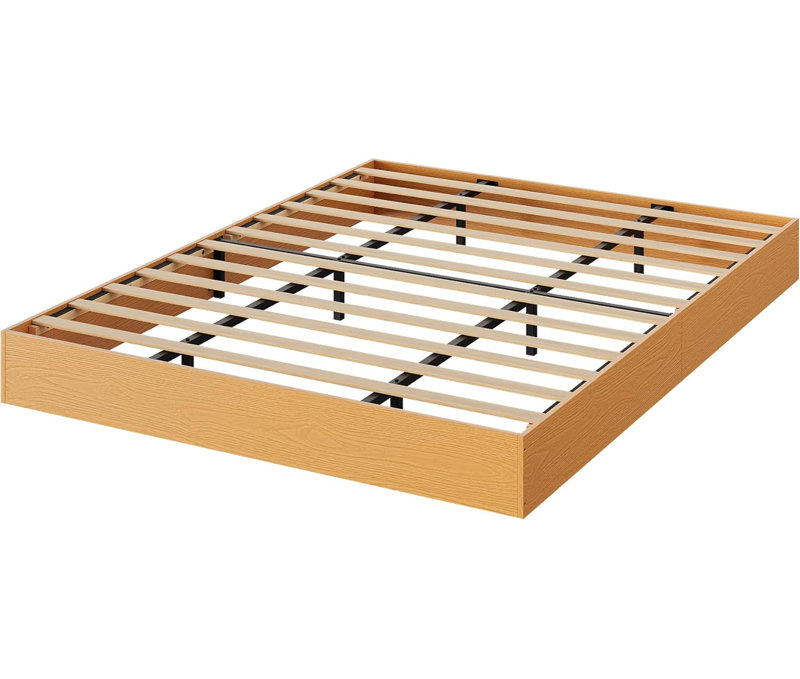 Wood Platform Bed with Sturdy Wooden Slats, Floor-Standing Bed Frame, Modern Minimalist Design Bed Frame, No Box Spring Needed, Space Saver, Easy Assembly