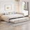 Lit de jour double rembourré en L avec lit gigogne escamotable, beige