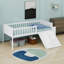Platform Bed with Guardrail, Storage Shelf, Slide and Ladder for Kids-1056414798