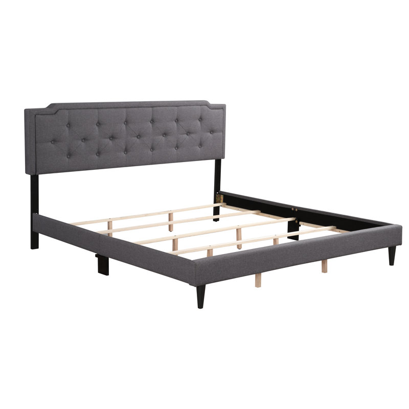 Upholstered Panel Bed, King, Light Gray