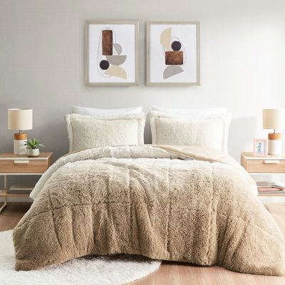 King/ King Ombre Shaggy Faux Fur Comforter - , Warm And Soft Cozy Look