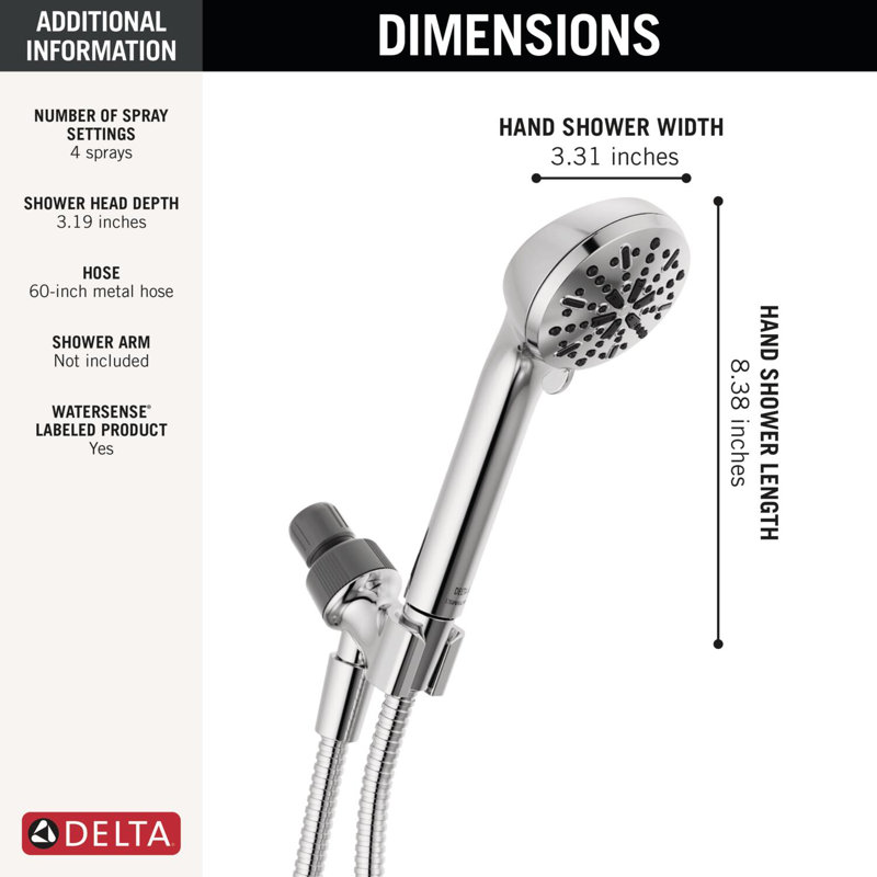 4-Spray Handheld Shower Head, Shower Head with Hose 1.75 GPM, Chrome