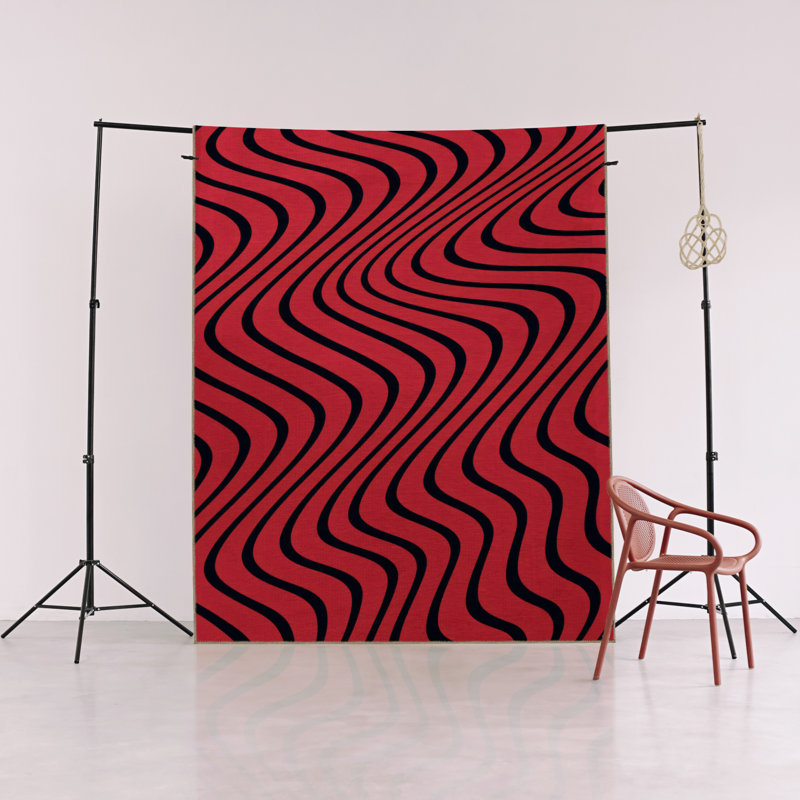 Tapis décoratif moderne en spirale ondulé noir Mira, Rectangle 4'11.06" x 9'10.11"