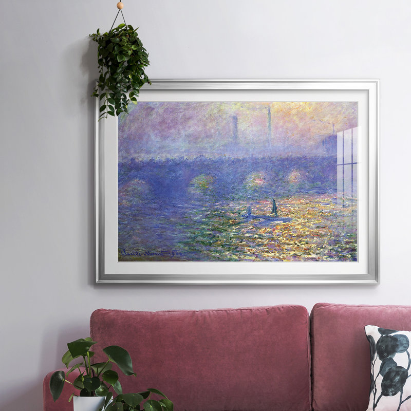Waterloo Waterloo encadré sur papier par Monet, Argent, H 15 po x l 21 po x P 1,5 po