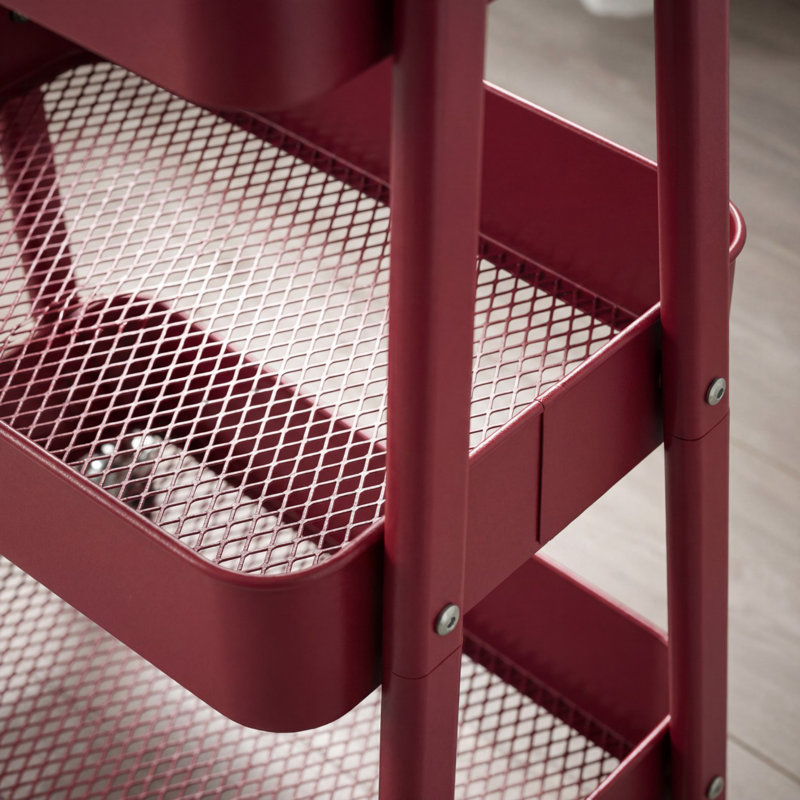 Chariot utilitaire roulant à 3 niveaux avec roues verrouillables, organisateur de rangement en métal, Rouge