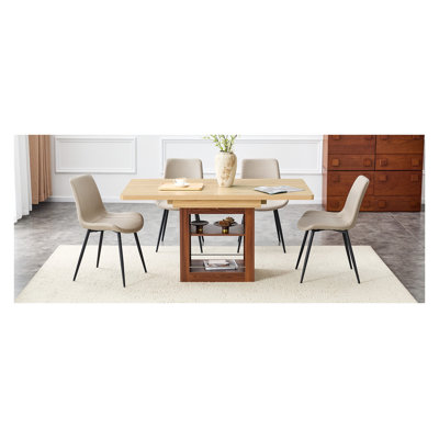 Ensemble de table de salle à manger extensible avec base de rangement et 4 chaises en cuir PU - Mobilier de cuisine moderne et évolutif pour petits espaces