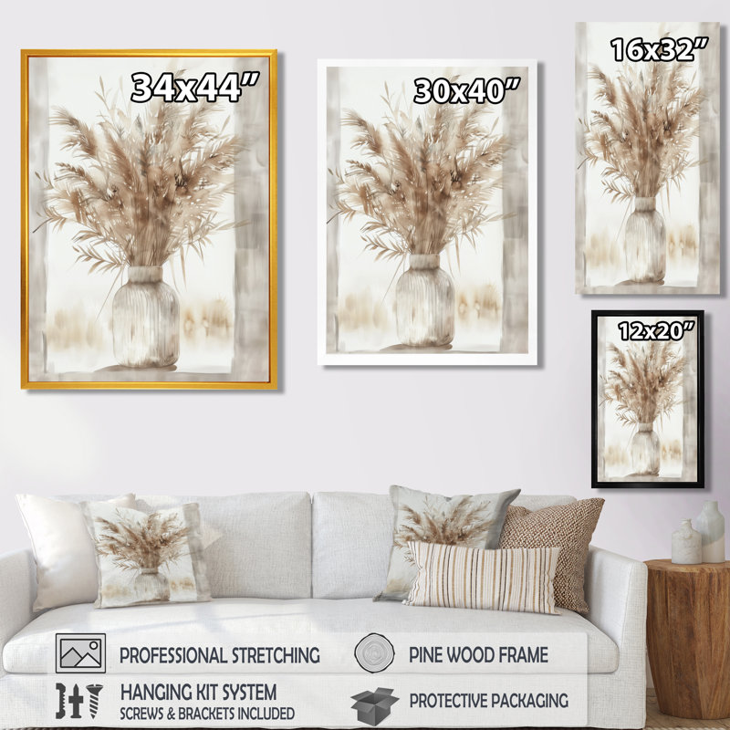 Beige blanc Boho Plant Chic II - Boho Feather, art mural, Toile tendue, H 20 po x l 12 po x P 1 po
