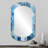 Gaither White and blue Scandinavian Tiles V - Tile Cylinder Decorative Wall Mirror, Modern Asymmetrical Mirror, Printed Metal Art-955555024