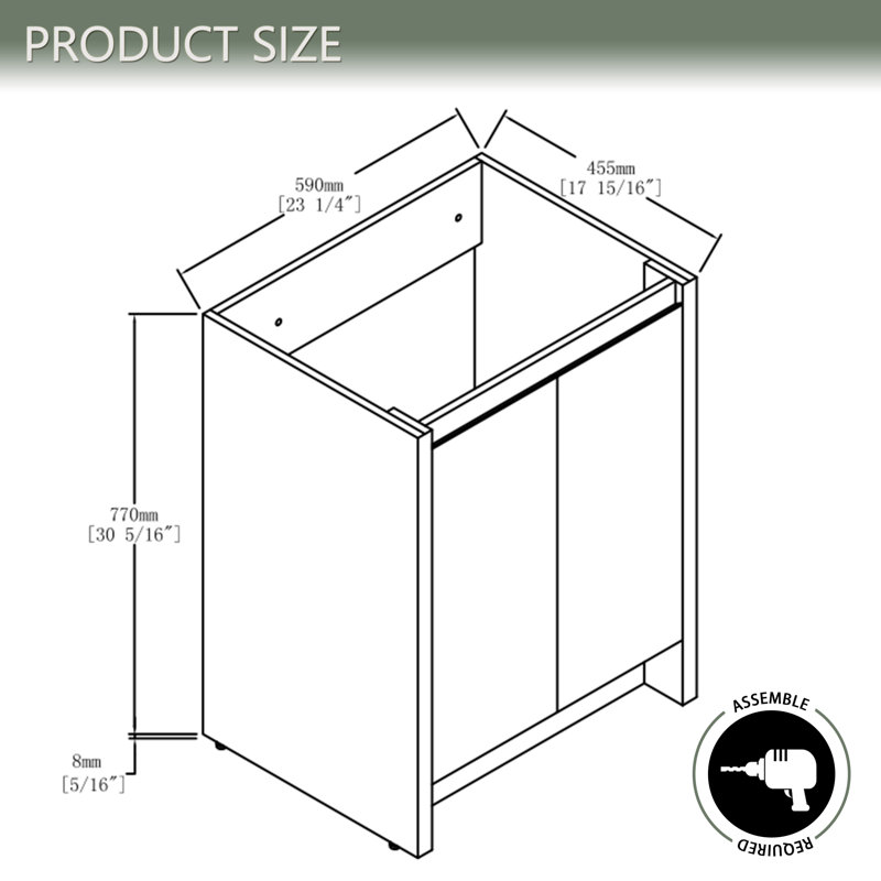 Base de meuble-lavabo autoportant 24 po avec portes à fermeture douce, imitation chêne