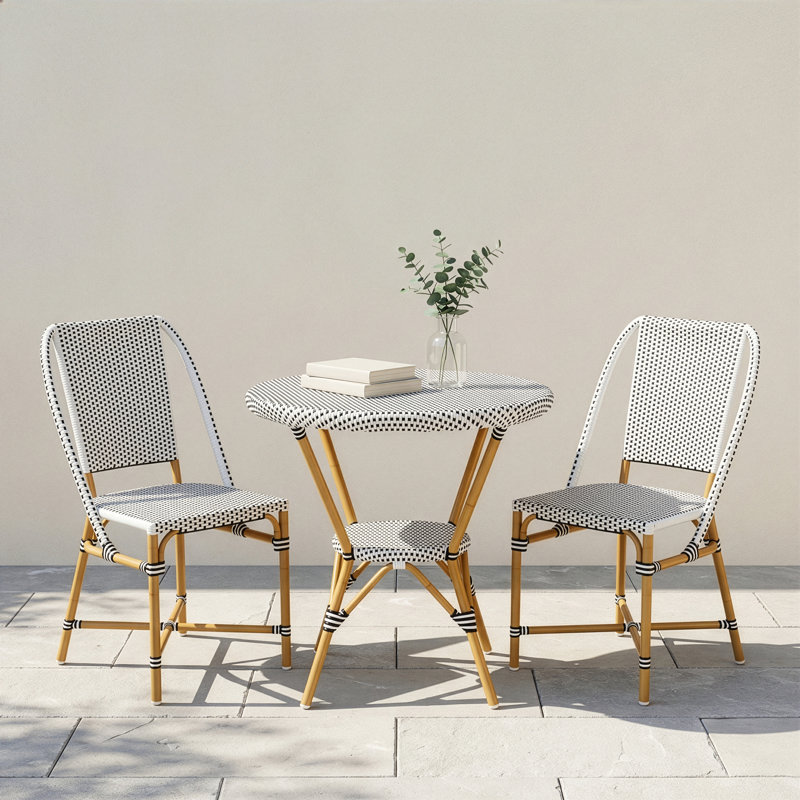 Ensemble repas pour terrasse 2 personnes Ellie, Noir / blanc, Noir / blanc