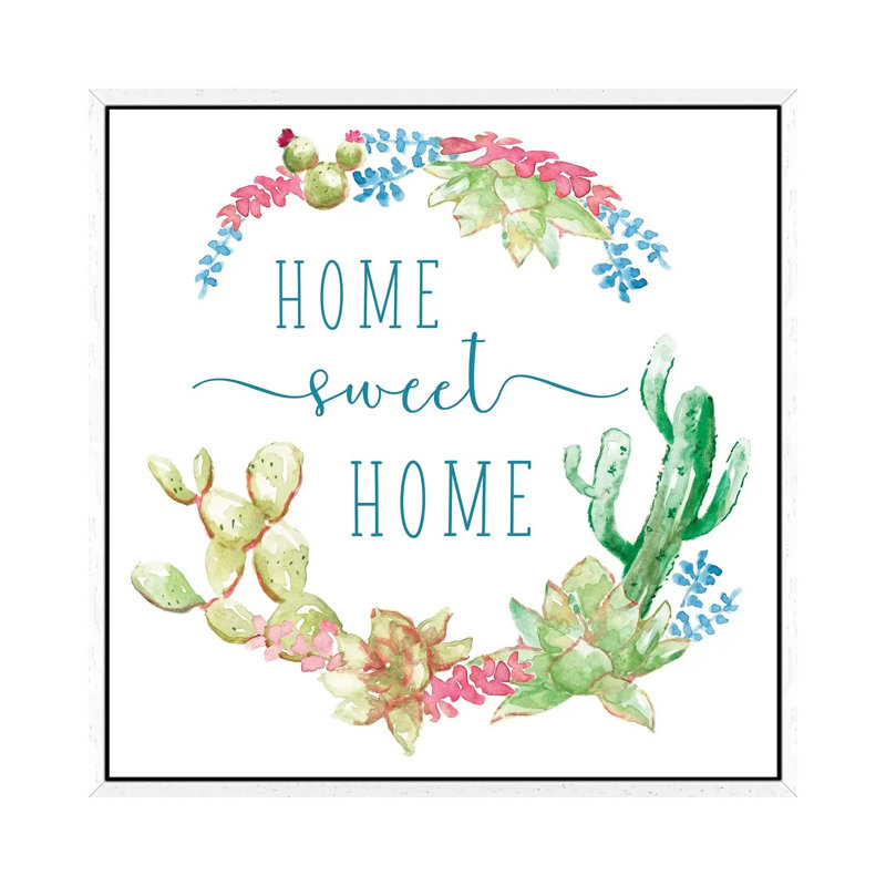 Cactus Vignette Wreath by Nan - Painting on Canvas, White Framed, 66.04 cm H x 66.04 cm W
