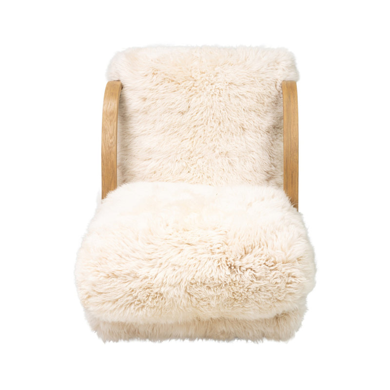 Tobin Upholstered Armchair, Champagne Mongolian Fur, Aged Smoked Oak