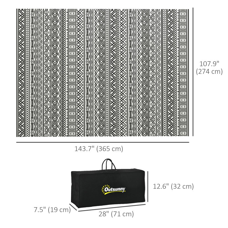 Ranck Outsunny Reversible Outdoor Rug, 8' x 10' Waterproof Plastic Straw Floor Mat, Portable RV Camping Carpet, Large Floor Mat for Backyard, Deck, Picnic, Beach, Gray & Cream White Boho