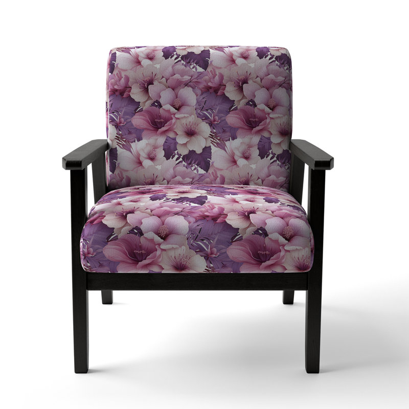 Orchid Dream Tropical Pattern - Velvet Upholstered Coastal Arm Chair, Tropical Leaves Accent Chair
