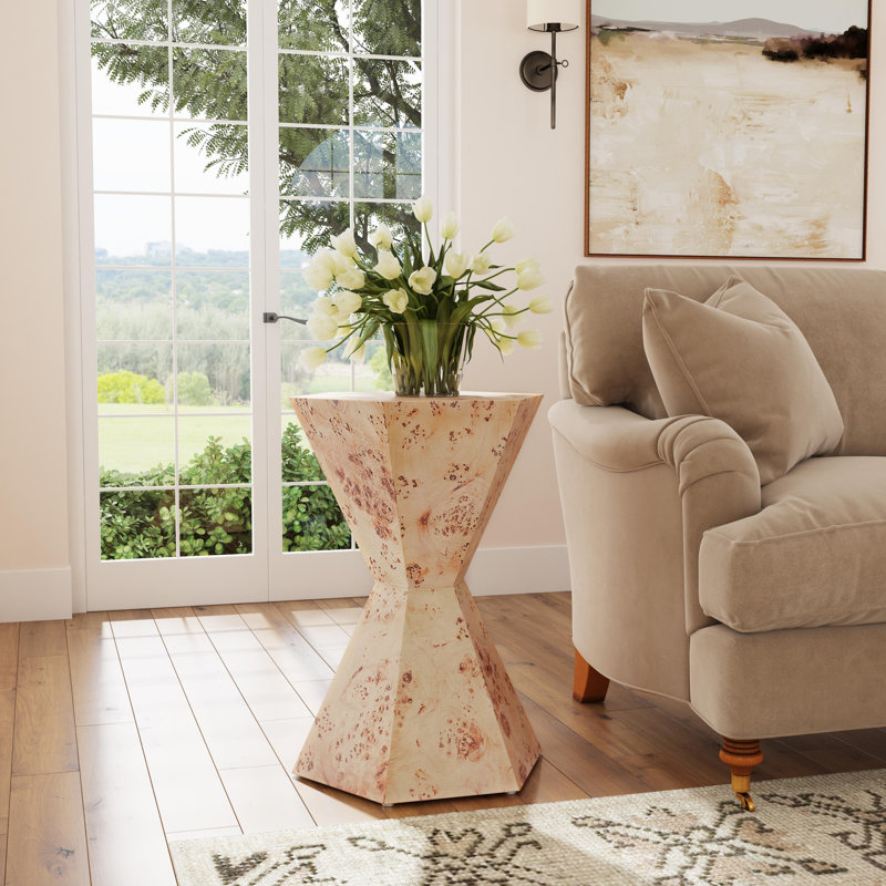 Billie Hexagonal Burl Side Table, Beige