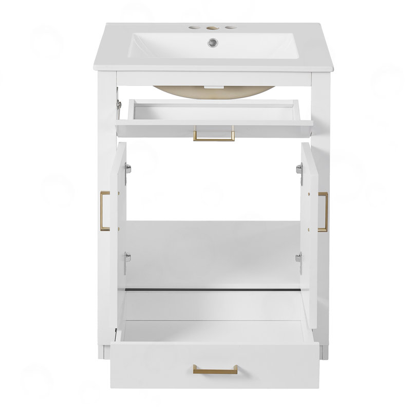 Armoire de salle de bain avec 2 portes et 1 tiroir basculant, White