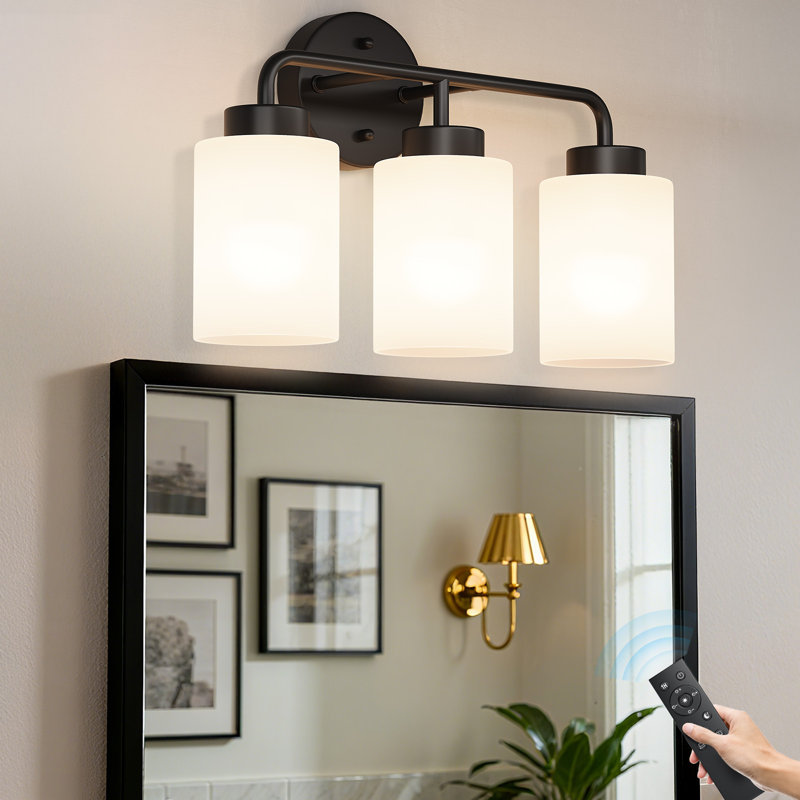 3 Light Dimmable Vanity Light with Remote Control, Matte Black