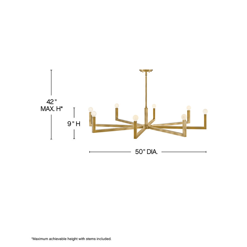 Ezra 8 - Light Steel Dimmable Chandelier, Heritage Brass