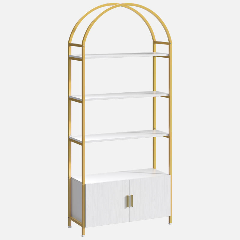 Arched Book Shelf, Bookcase With Doors Storage, 180cm Tall Bookshelf With Sturdy Metal Frame, E1 Quality Boards, Freestanding Display Shelving Unit Living Room