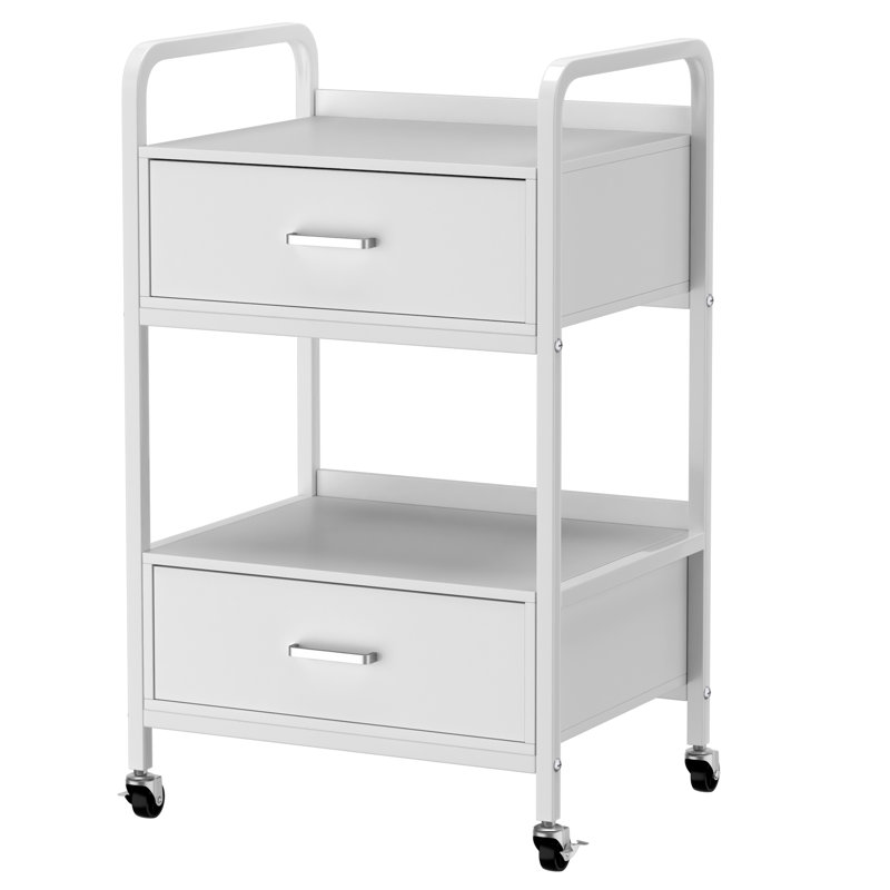 Salon Trolley Cart For Beauty Spa With Wheels Wooden Rolling Storage Station, Matte Black